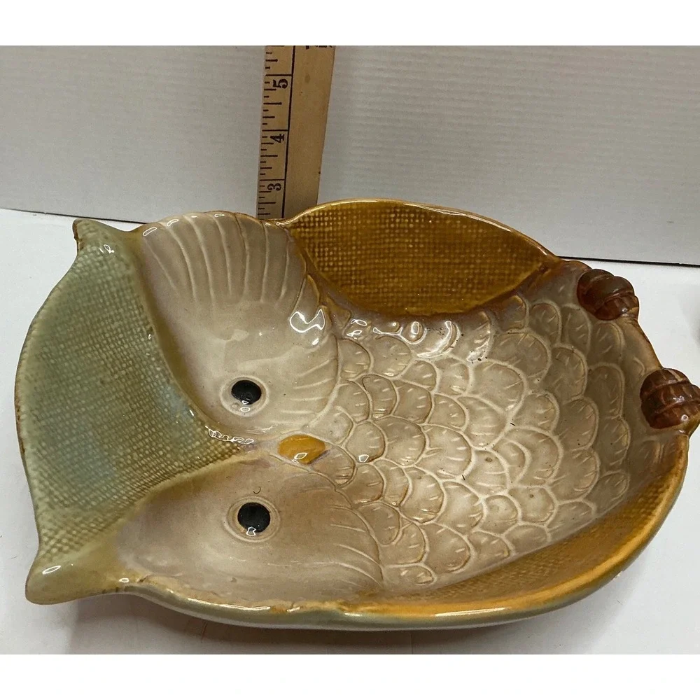 Vintage Owl Serving Bowl‎ Salt Pepper Shaker Toothpick Holder Set Brown Green